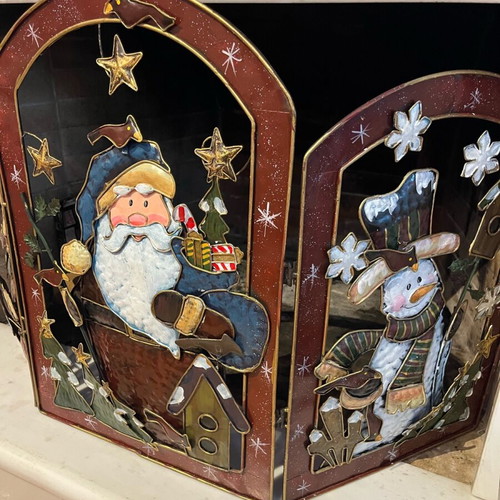 Vintage Christmas iron fireplace cover new