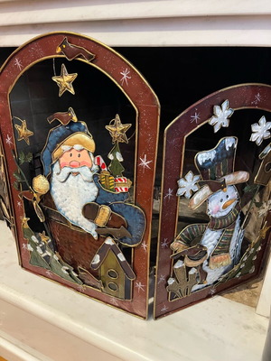 Vintage Christmas iron fireplace cover new