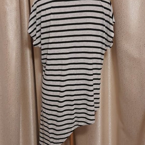 Peacocks asymmetrical striped blouse like new, black and grey