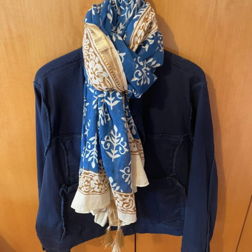 Greek Island Memories Scarf like new, blue with gold details