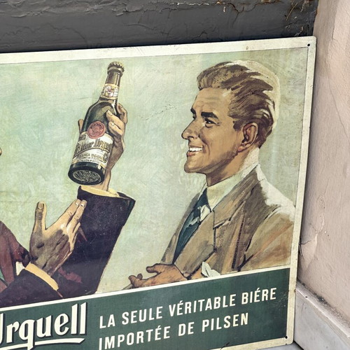 Vintage metal advertising sign Pilsner Urquell used, 56x40 cm