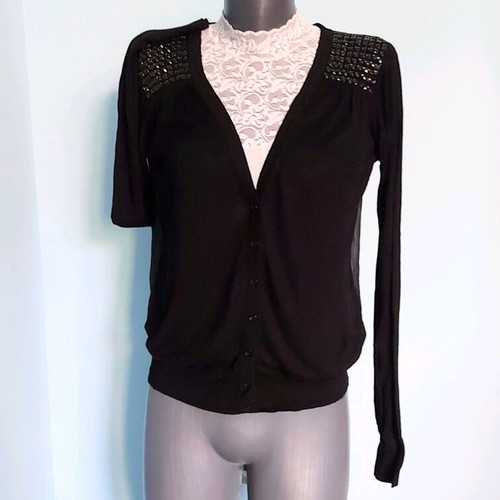 Black Cardigan with Stones and Transparent Back like new
