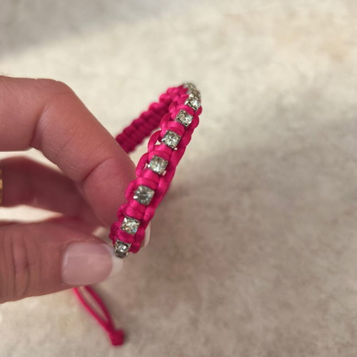 Fabric bracelet fuchsia with rhinestones new