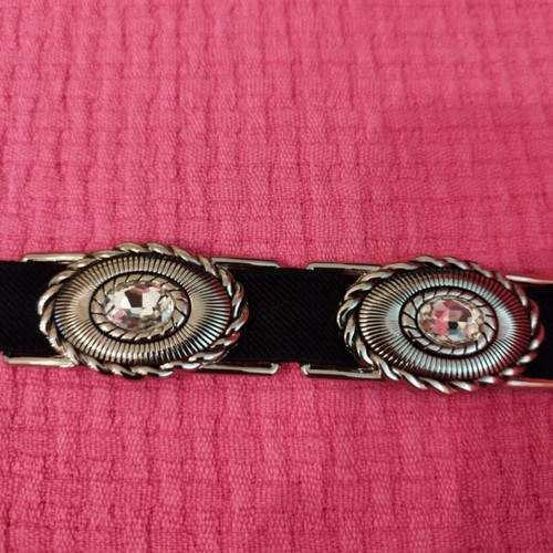 Elastic black belt with metal decorations and crystals, new