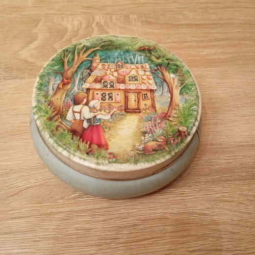 Metal Churchill s candy tin used, vintage with embossed design