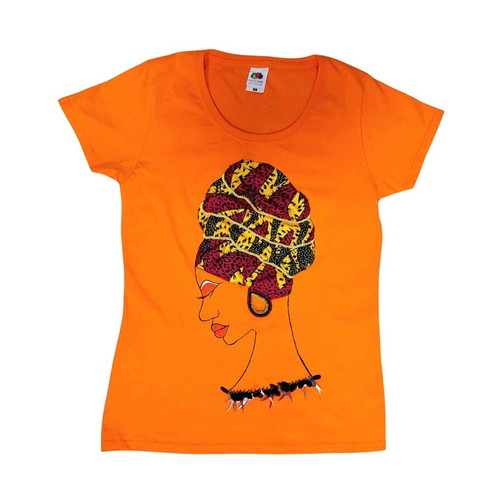 Fruit of the Loom Africana Handmade T-shirt new, colorful orange