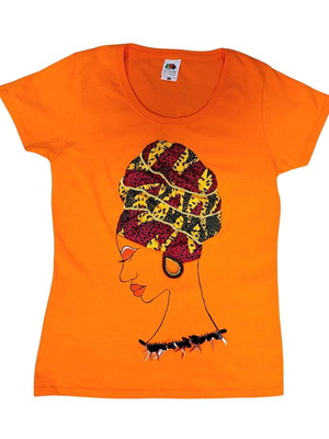 Fruit of the Loom Africana Handmade T-shirt new, colorful orange