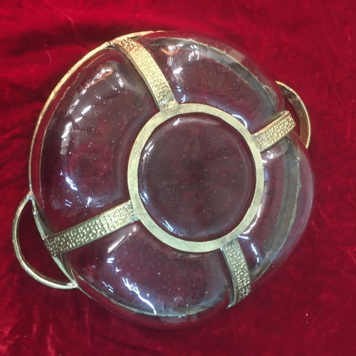 Serving platter used glass hammered with bronze frame
