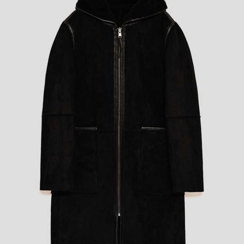 Zara reversible mouton coat new black
