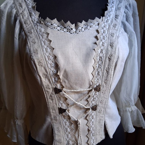 Vintage traditional corset blouse used, size L, beige