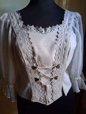Vintage traditional corset blouse used, size L, beige