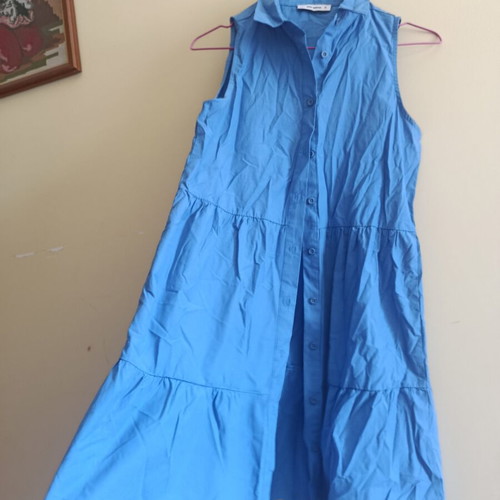Pink Woman sleeveless mini shirt dress like new, blue