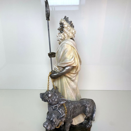 Hades figurine with Cerberus used, synthetic porcelain