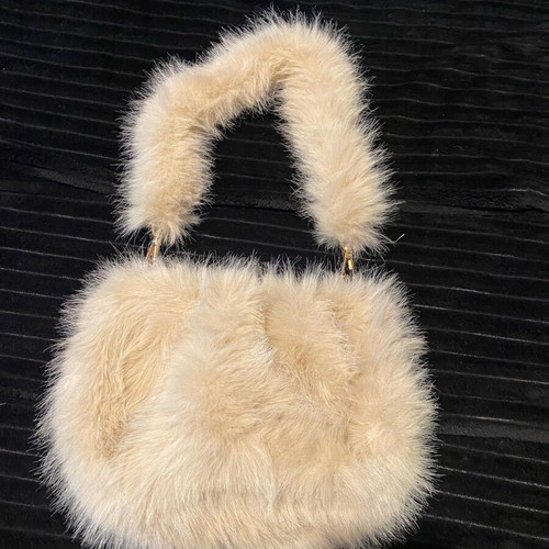 Fur shoulder bag beige new