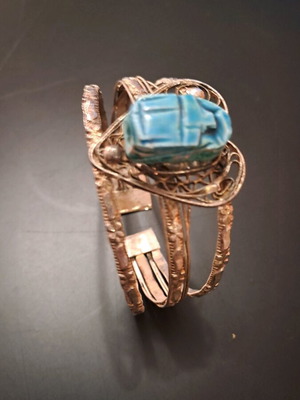Vintage handmade Scarab bracelet with filigree used