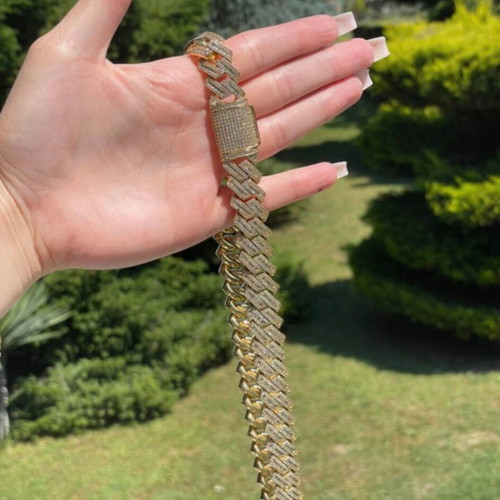 Baguette diamond Cuban link chain like new, gold plated