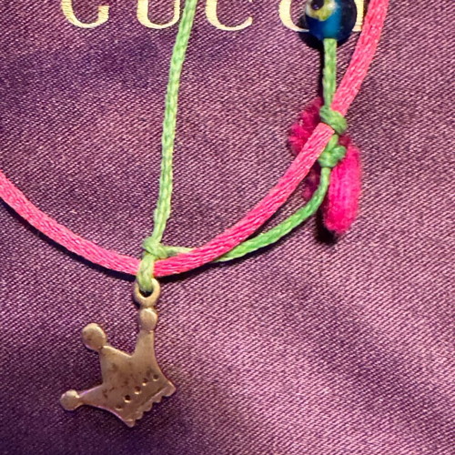 Handmade necklace silver plated with green and fuchsia cords