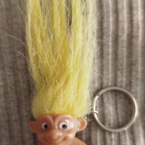 Vintage Evhoulis keychain used, yellow, pencil decor