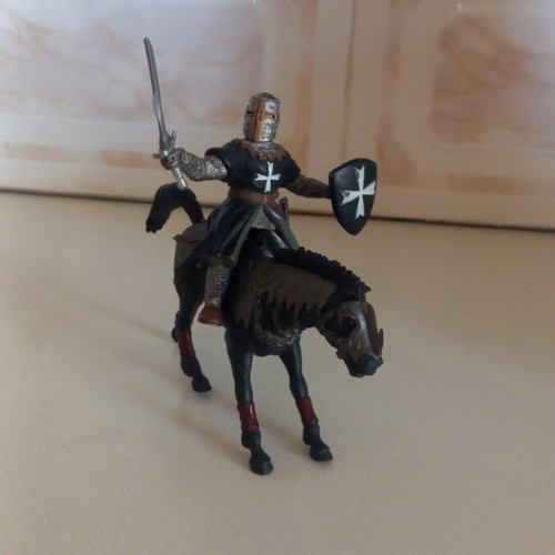 PAPO Hospitaller Knight Figure with Dark Evil Horse used