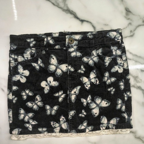 H&M girls' denim skirt size 128 with butterflies and lace, new