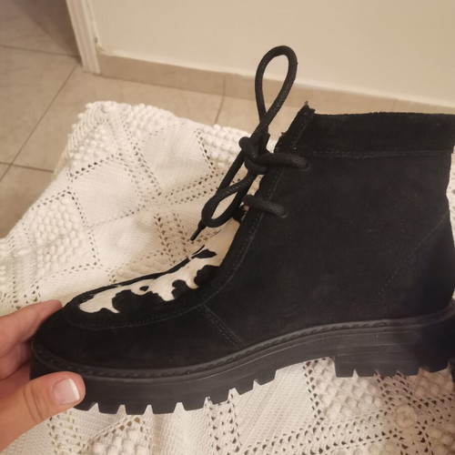 M&S women's ankle boots genuine suede leather with black and white pony skin, size 39