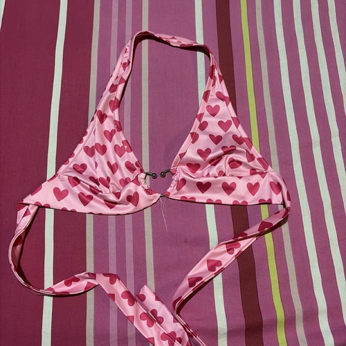 Shein Pink Heart Print Bikini Like Top XS Like New