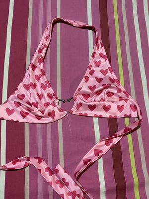 Shein Pink Heart Print Bikini Like Top XS Like New