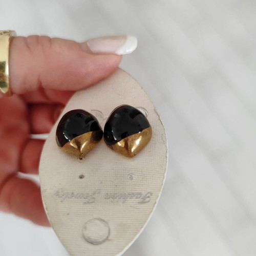 Vintage earrings new, black and gold steel