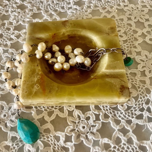 Onyx Marble Ashtray vintage used, mid century modern natural stone
