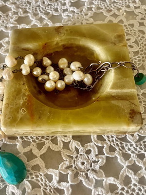 Onyx Marble Ashtray vintage used, mid century modern natural stone