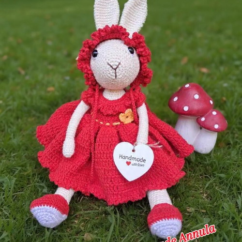 Handmade Ruby Bunny new with red dress