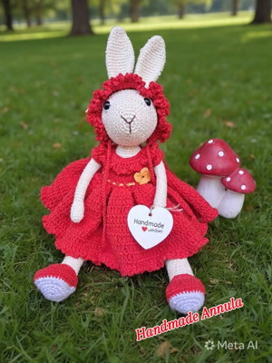 Handmade Ruby Bunny new with red dress