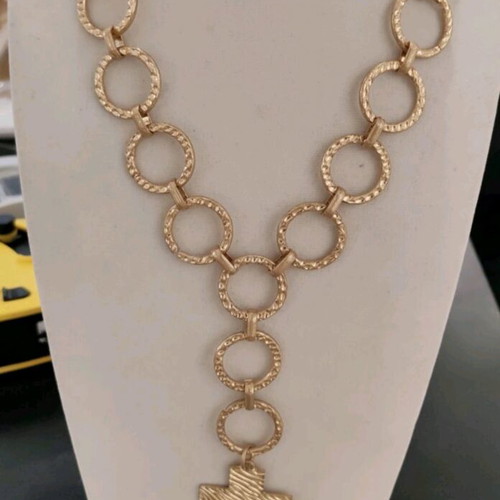 Long cross necklace new, gold color