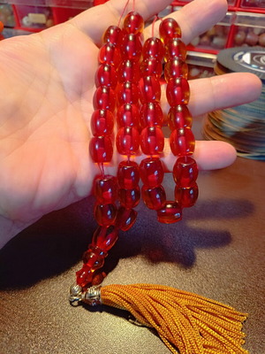 Mastic komboloi worry beads with silk tassel