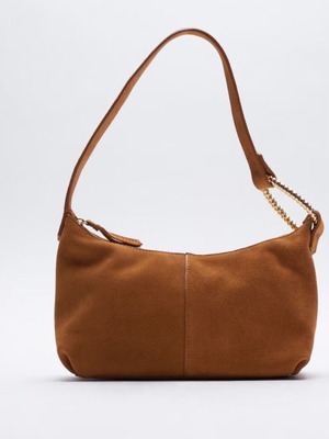 Zara Suede Shoulder Bag Brown New