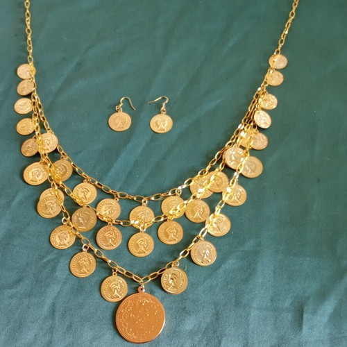 A.L.E. Handmade Necklace and Earrings Set, New, Gold Color