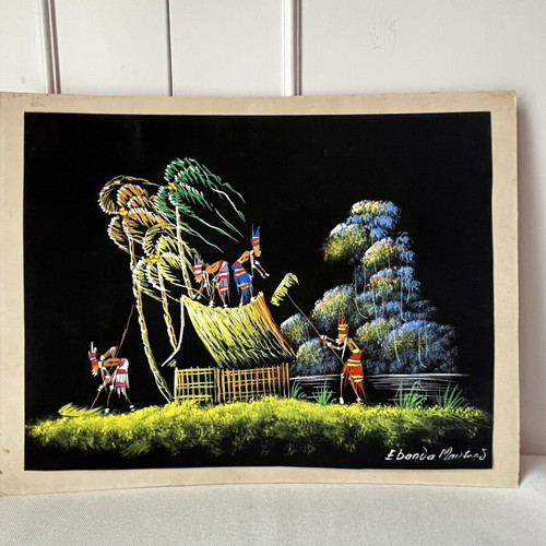 Authentic Vintage African Folk Art Painting 1960-1975