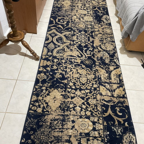 Dark blue rug with patterns, 3.30 x 0.80 m