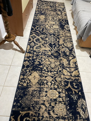 Dark blue rug with patterns, 3.30 x 0.80 m