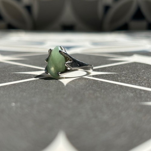 Silver ring with mint green nephrite stone