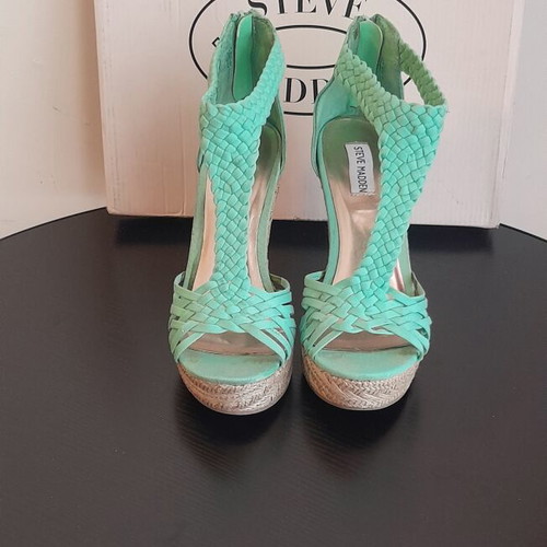 Steve Madden women's platform espadrilles used, turquoise, size 38.5