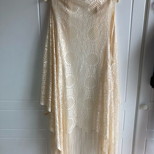 Kimono with fringes new, lace in cream color