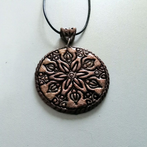 Handmade necklace new from clay, gold and black