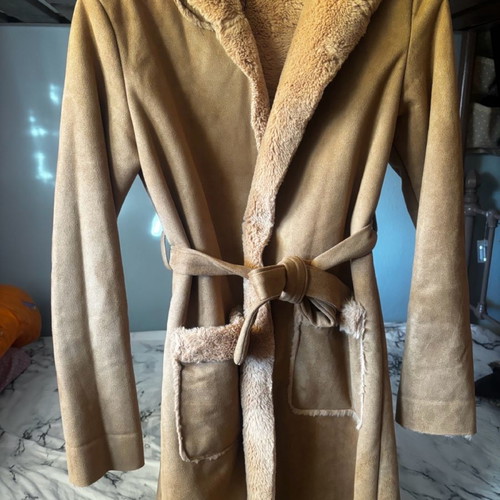Women's coat with fur beige, size S-M