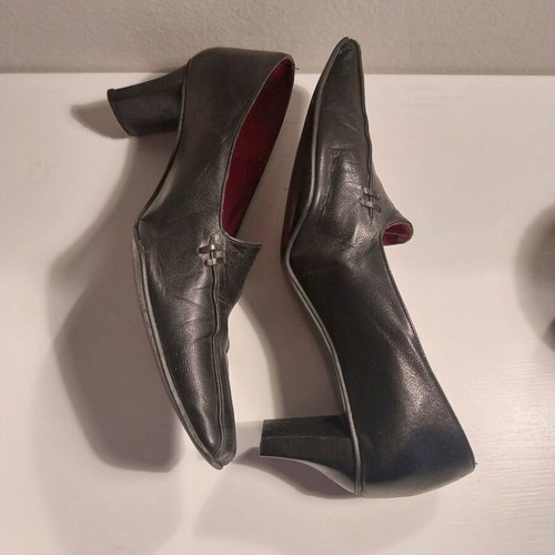 Handmade leather heels, black with red interior, size 38.5