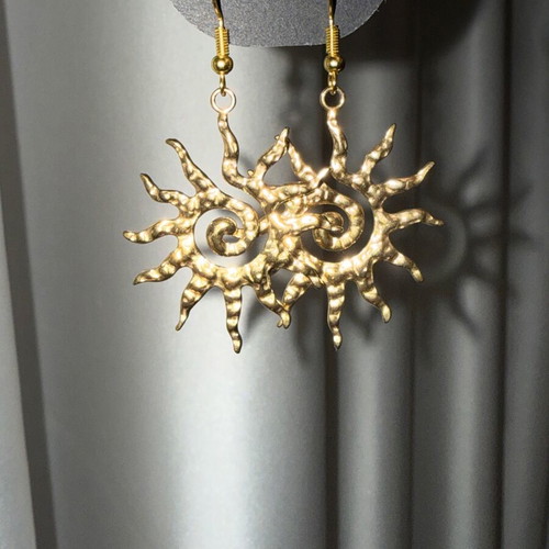 Gold sun earrings stainless steel, new