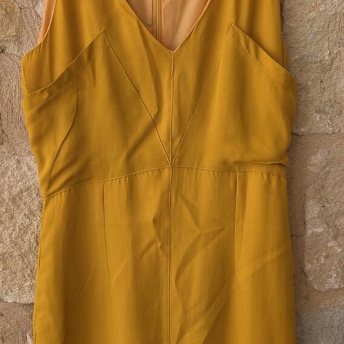 Sophistic Sleeveless V-Neck Sheath Dress like new, mustard yellow, size M