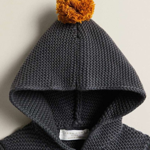 Zara Home baby hooded wool cardigan new, dark gray - lead, 6M-9M