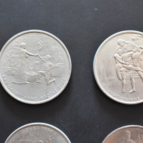 Complete set of 6 used 500 Drachma coins 2000 Athens Olympics