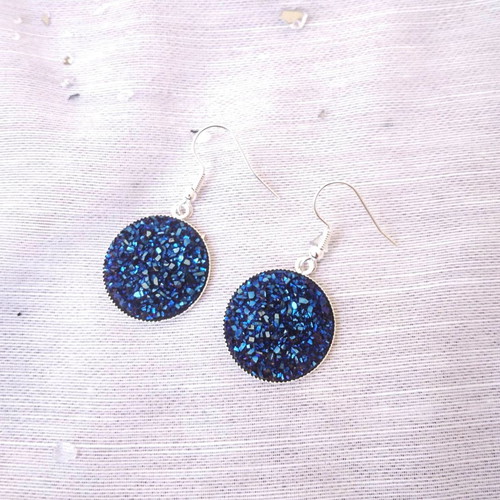 Dangling earrings with blue glitter new, stainless steel